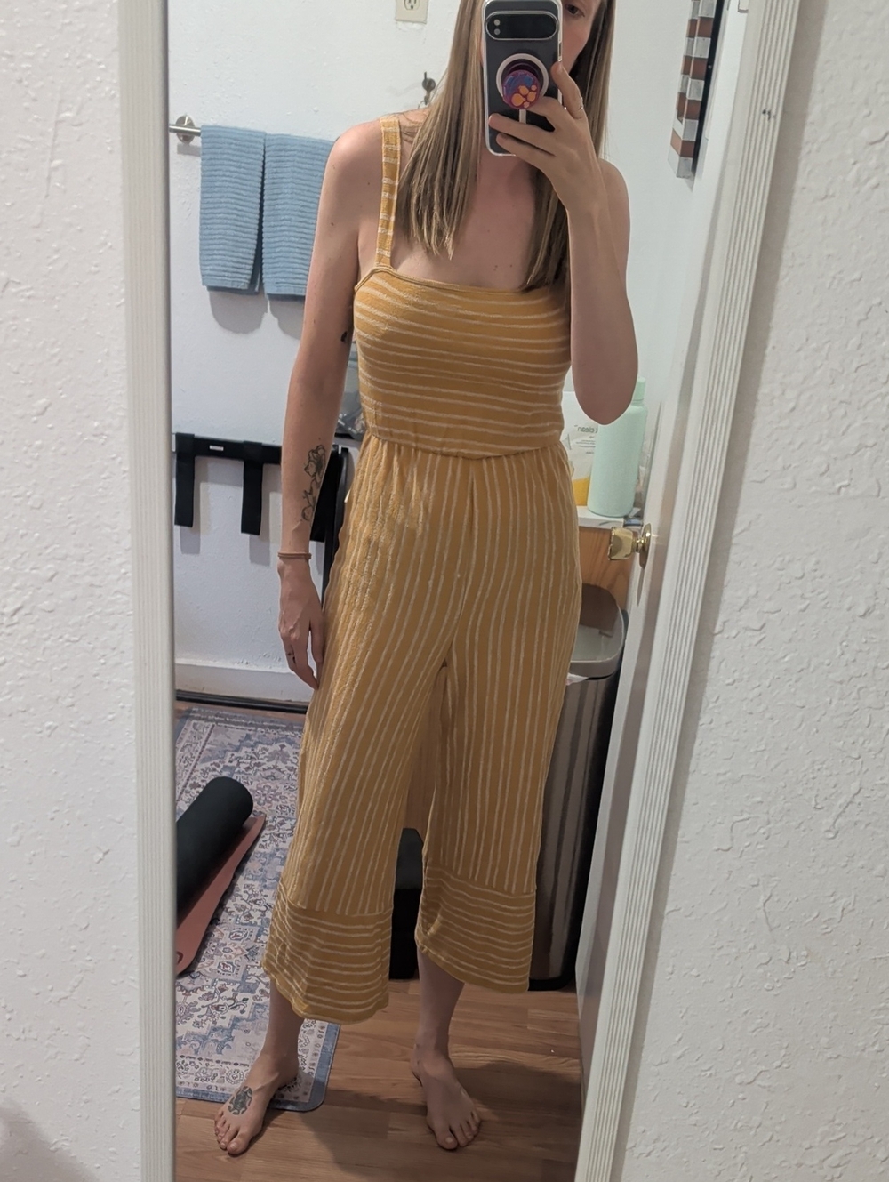 Caution To The Wind Mustard Yellow Striped Wide-Leg Jumpsuit